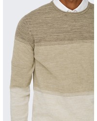 beige Pullover mit einem Rundhalsausschnitt von ONLY & SONS