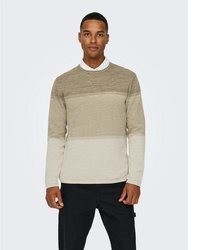 beige Pullover mit einem Rundhalsausschnitt von ONLY & SONS