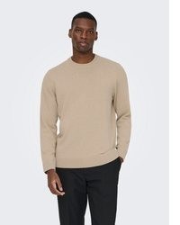 beige Pullover mit einem Rundhalsausschnitt von ONLY & SONS