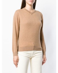 beige Pullover mit einem V-Ausschnitt von Khaite