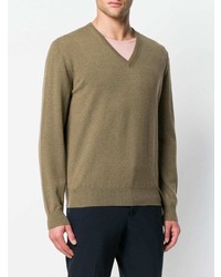 beige Pullover mit einem V-Ausschnitt von Loro Piana