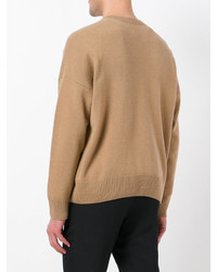 beige Pullover mit einem V-Ausschnitt von AMI Alexandre Mattiussi