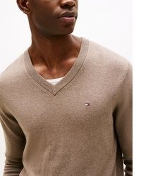 beige Pullover mit einem V-Ausschnitt von Tommy Hilfiger