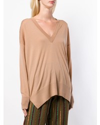 beige Pullover mit einem V-Ausschnitt von Forte Forte