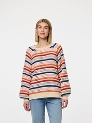 beige Pullover mit Schottenmuster von Pieces