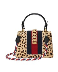 beige Satchel-Tasche aus Leder mit Leopardenmuster von Gucci