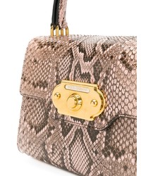beige Satchel-Tasche aus Leder mit Schlangenmuster von Dolce & Gabbana