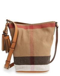 beige Segeltuch Beuteltasche mit Karomuster