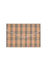 beige Segeltuch Clutch mit Karomuster