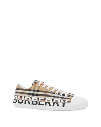 beige Segeltuch niedrige Sneakers mit Karomuster von Burberry