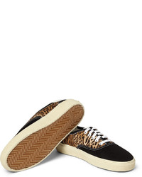 beige Segeltuch niedrige Sneakers mit Leopardenmuster von Saint Laurent