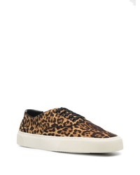 beige Segeltuch niedrige Sneakers mit Leopardenmuster von Saint Laurent
