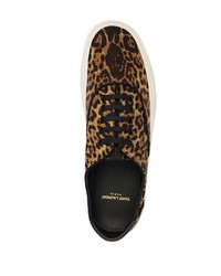 beige Segeltuch niedrige Sneakers mit Leopardenmuster von Saint Laurent
