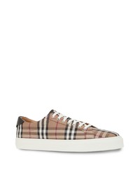 beige Segeltuch niedrige Sneakers mit Schottenmuster von Burberry