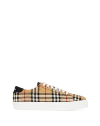 beige Segeltuch niedrige Sneakers mit Schottenmuster von Burberry