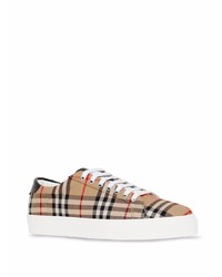 beige Segeltuch niedrige Sneakers mit Schottenmuster von Burberry