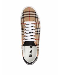 beige Segeltuch niedrige Sneakers mit Schottenmuster von Burberry