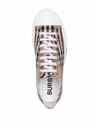 beige Segeltuch niedrige Sneakers mit Schottenmuster von Burberry