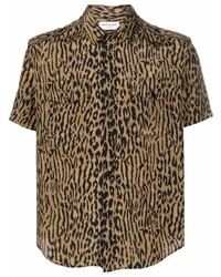 beige Seide Kurzarmhemd mit Leopardenmuster von Saint Laurent