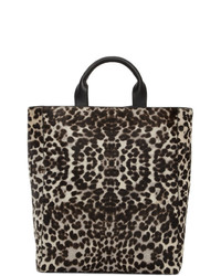 beige Shopper Tasche aus Leder mit Leopardenmuster von Dries Van Noten