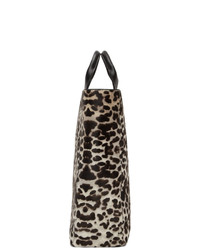 beige Shopper Tasche aus Leder mit Leopardenmuster von Dries Van Noten