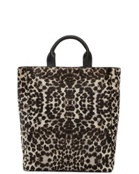 beige Shopper Tasche aus Leder mit Leopardenmuster von Dries Van Noten