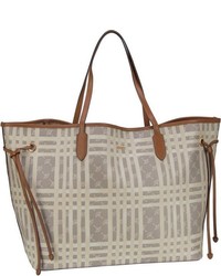 beige Shopper Tasche aus Leder mit Schottenmuster von Joop!