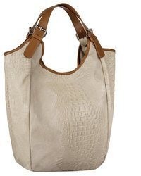 beige Shopper Tasche aus Leder von SAMANTHA LOOK