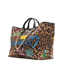 beige Shopper Tasche aus Segeltuch mit Leopardenmuster von Dolce & Gabbana