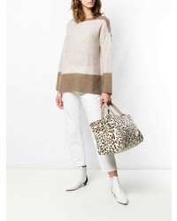 beige Shopper Tasche aus Wildleder mit Leopardenmuster von Danielapi