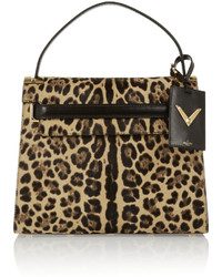 beige Shopper Tasche aus Wildleder mit Leopardenmuster von Valentino