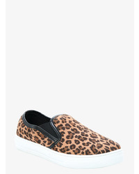 beige Slip-On Sneakers mit Leopardenmuster