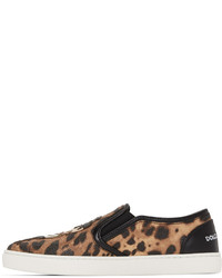 beige Slip-On Sneakers mit Leopardenmuster von Dolce & Gabbana