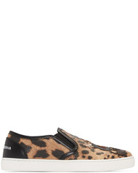 beige Slip-On Sneakers mit Leopardenmuster von Dolce & Gabbana
