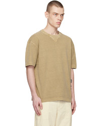 beige Strick T-Shirt mit einem Rundhalsausschnitt von BOSS