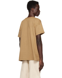 beige Strick T-Shirt mit einem Rundhalsausschnitt von Taiga Takahashi