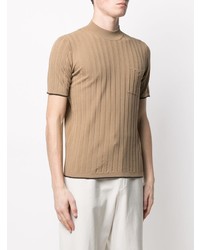 beige Strick T-Shirt mit einem Rundhalsausschnitt von Roberto Collina