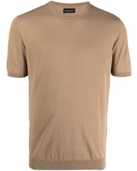 beige Strick T-Shirt mit einem Rundhalsausschnitt von Roberto Collina