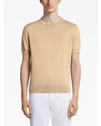 beige Strick T-Shirt mit einem Rundhalsausschnitt von Zegna