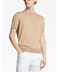 beige Strick T-Shirt mit einem Rundhalsausschnitt von Zegna