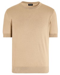 beige Strick T-Shirt mit einem Rundhalsausschnitt von Zegna