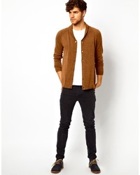 beige Strickjacke mit einem Schalkragen von Asos