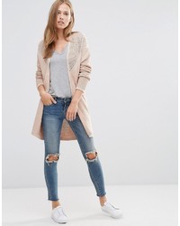 beige Strickjacke mit einer offenen Front von Vila