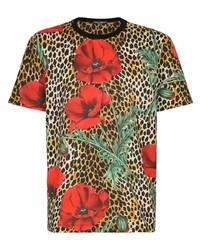 beige T-Shirt mit einem Rundhalsausschnitt mit Blumenmuster von Dolce & Gabbana