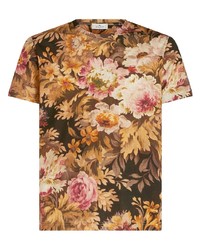 beige T-Shirt mit einem Rundhalsausschnitt mit Blumenmuster von Etro