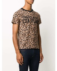 beige T-Shirt mit einem Rundhalsausschnitt mit Leopardenmuster von VERSACE JEANS COUTURE