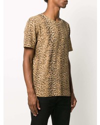 beige T-Shirt mit einem Rundhalsausschnitt mit Leopardenmuster von Saint Laurent