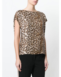 beige T-Shirt mit einem Rundhalsausschnitt mit Leopardenmuster von Alberto Biani