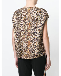 beige T-Shirt mit einem Rundhalsausschnitt mit Leopardenmuster von Alberto Biani