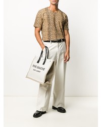 beige T-Shirt mit einem Rundhalsausschnitt mit Leopardenmuster von Saint Laurent